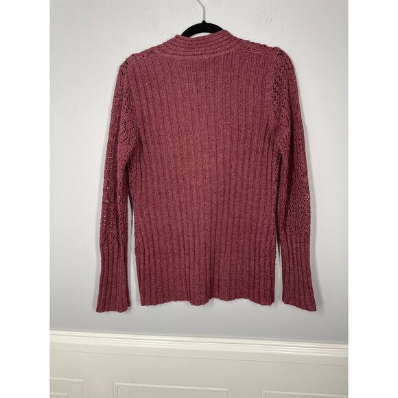 Axcess, Size Medium, Maroon Red Sweater, Open Knit V-Neck, Cozy, Ramie, EUC - Picture 5 of 6